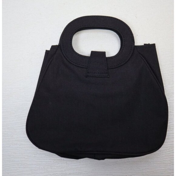 BAG WORLD - VINTAGE BLACK CANVAS HANDBAG CLUTCH PURSE - Picture 4 of 7